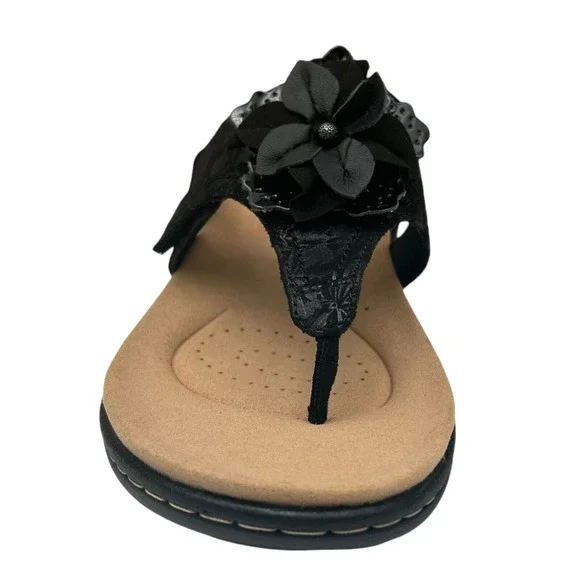 Clarks Women's Laurieann Gema Leather Thong Sandal Size 7 Black Arch Support - Picture 4 of 14